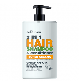 CAFE MIMI suteikiantis apimties ir skatinantis augimą šampūnas-balzamas plaukams SUPER ARGANAS, 450 ml