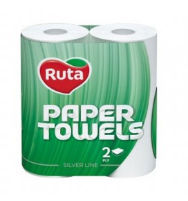 RUTA popieriniai vienkartiniai rankšluoščiai baltos spalvos Universal 2 sluoksnių, 2 rulonai