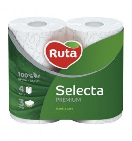 RUTA tualetinis popierius baltas Selecta 3 sluoksnių, 4 rulonai