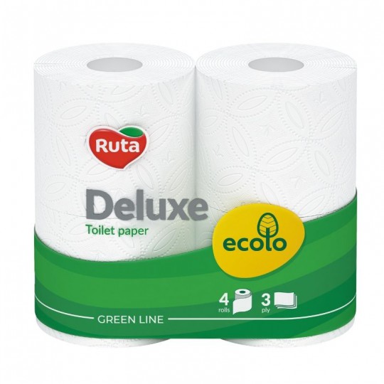 RUTA tualetinis popierius baltas Deluxe 3 sluoksnių, 4 vnt