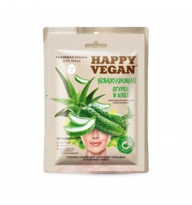 Happy Vegan lakštinė kaukė veidui,drėkinanti, Agurkas&Aloe 25 ml