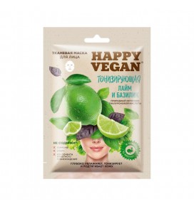 Happy Vegan lakštinė kaukė veidui, gaivinantis, Laimas&Bazilikas 25 ml