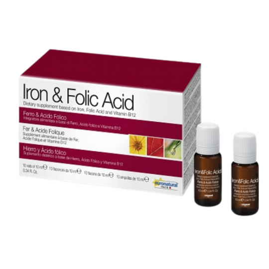Iron & Folic Acid, geležies bisglicinatas+folio rugšti+B12, 10 ml x N10