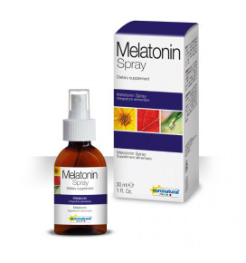 Melatoninas purškalas 30 ml, 2 papurškimai dienoje, 3 mėnesiams. 120 mg melatonino buteliuke