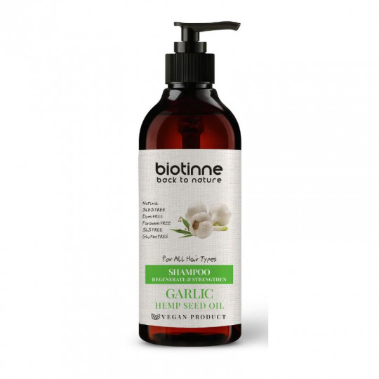 BIOTINNE šampūnas visų tipų plaukams Garlic & Hemp Seed Oi, 400 ml