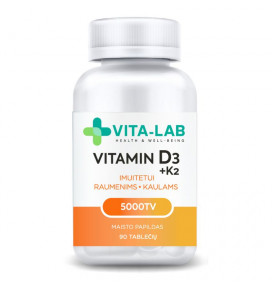 VITA-LAB maisto papildas Vitaminas D3 5000 + K2 200 µg, N90