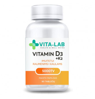 VITA-LAB maisto papildas Vitaminas D3 5000 + K2 200 µg, N90