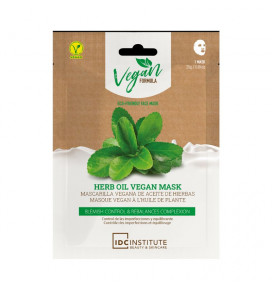 Vegan IDC Institute lakštinė veido kaukė padeda kontroliuoti pigmentines dėmes su žolelių aliejumi Herbal Oil, 25 g