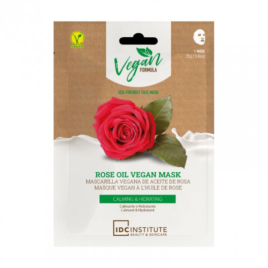Vegan IDC Institute raminanti ir drėkinanti lakštinė veido kaukė su rožiu aliejumi Rose Oil, 25 g