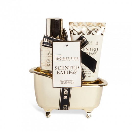 IDC Institute Scented Bath Gold vonios rinkinys Mini Bathtub, dušo želė 100 ml, kūno losjonas 50 ml