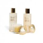 IDC Institute Scented Bath Gold vonios rinkinys Relax Essentials, dušo želė 160 ml, kūno dulksna 160 ml, vonios burbulai 2x20 g, žvakė, mandarinų ir greipfrutų aromato