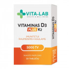 VITA-LAB maisto papildas Vitaminas D3 5000 + K2 200 µg PLUS, N30