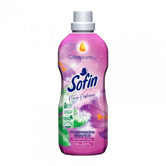 SOFIN audinių minkštiklis augaliniu pagrindu su gėlių aromantu Flower Explosion 0,8 l