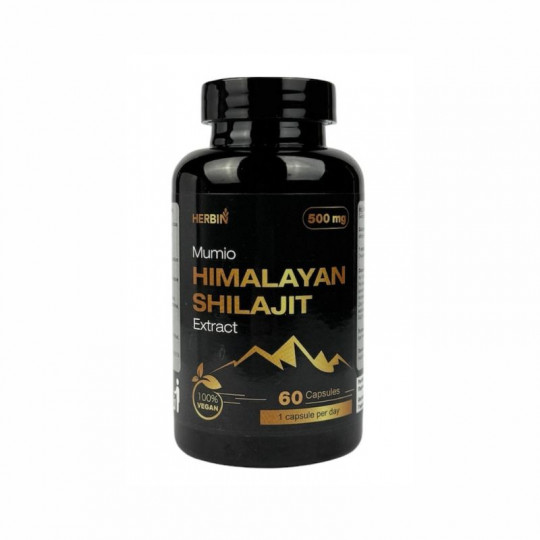 HIMALAYAN SHILAJIT (mumio) EXTRACT 60 kapsulių, 1dienoje ( 1 kapsulėje 500 mg išgryninto mumio ekstrakto) HERBIN