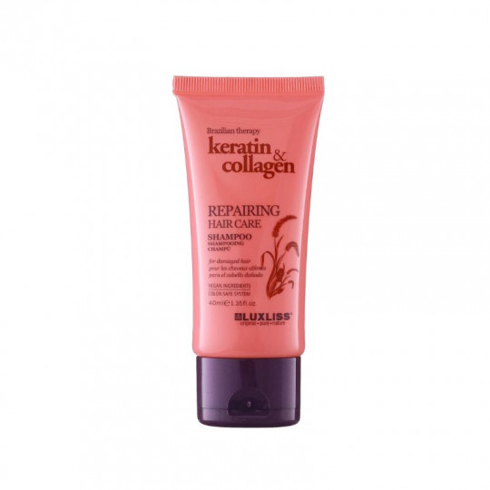 LUXLISS šampūnas maitinamasis ir atstatomasis pažeistiems plaukams Keratin & Collagen, 40 ml