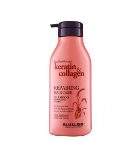 LUXLISS šampūnas maitinamasis ir atstatomasis pažeistiems plaukams Keratin & Collagen, 500 ml