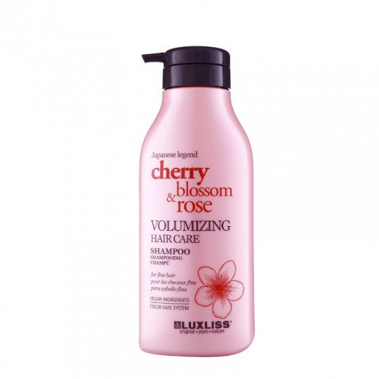 LUXLISS šampūnas plaukų apimčiai didinti ploniems plaukams Cherry Blossom, 500 ml