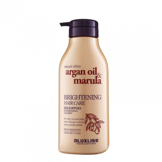 LUXLISS šampūnas suteikiantis spindesio dažytiems plaukams Marula Oil & Argan, 500 ml