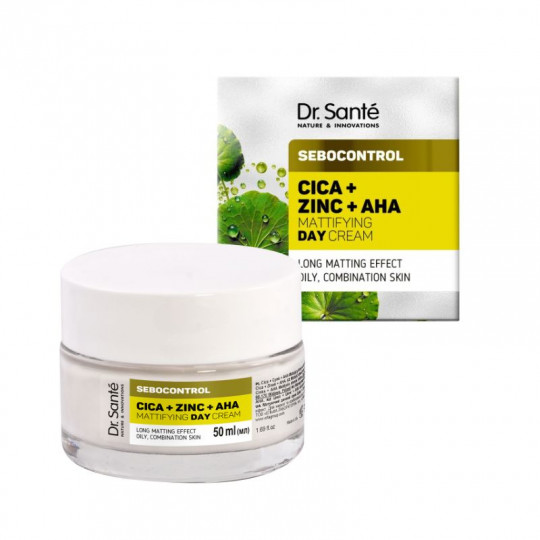DR SANTE Sebocontrol kremas veidui dieninis Cica, cinkas ir AHA rūgštys, 50 ml