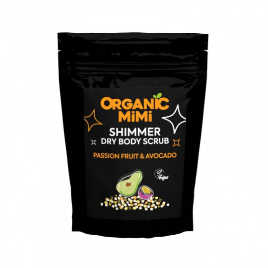 ORGANIC MIMI sausas kūno šveitiklis su žėručiu Pasiflora ir avokadas, 150 g