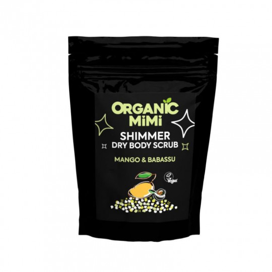 ORGANIC MIMI sausas kūno šveitiklis su žėručiu Mangas ir puošnioji atalė, 150 g