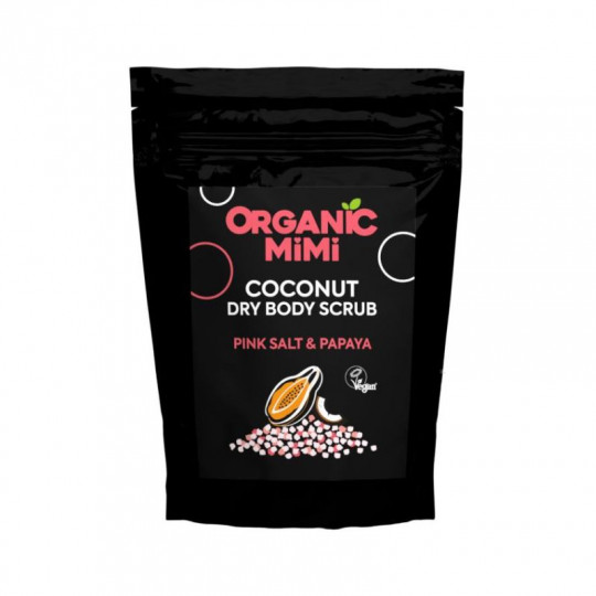 ORGANIC MIMI sausas kūno šveitiklis kokosinis Rožinė druska ir papaja, 150 g