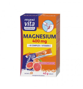 Magnesium 400 mg + B complex (B6, B1, B12) + vitamin C 20 powder, grapefrui