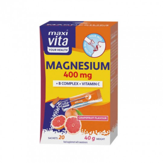Magnesium 400 mg + B complex (B6, B1, B12) + vitamin C 20 powder, grapefrui