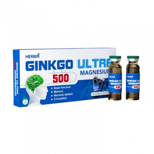 GINKGO 500 ULTRA MAGNESIUM- 10 buteliukų x10 ml (Gingko biloba ekstrakto 500 mg + Magnis)