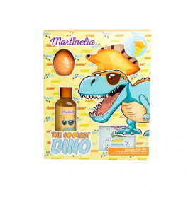 MARTINELIA vonios rinkinys The Coolest Dino 4 poz.: 70g vonios burbulas, žaislinis vandens pistoletas, 150ml dušo gelis, 50g von