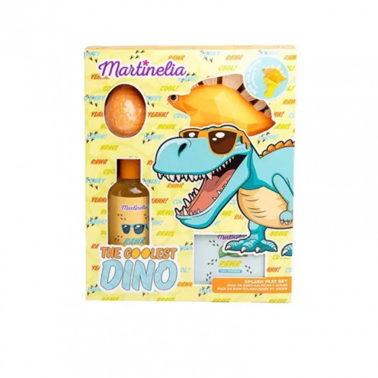 MARTINELIA vonios rinkinys The Coolest Dino 4 poz.: 70g vonios burbulas, žaislinis vandens pistoletas, 150ml dušo gelis, 50g von