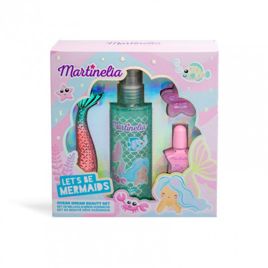 MARTINELIA kosmetikos rinkinys Let's Be Mermaids 4 poz.: 85 ml kūno dulksna, lūpų blizgesys, nagų lakas, lūpų blizgesys