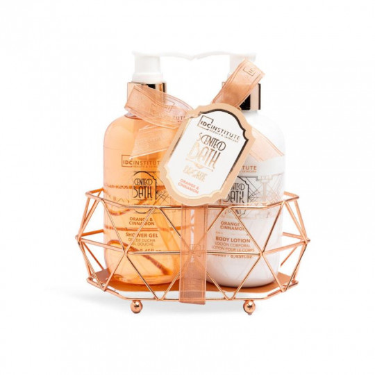 IDC INSTITUTE vonios rinkinys Orange & Cinnamon 2 poz. 250 ml dušo gelis, 250 ml kūno losjonas