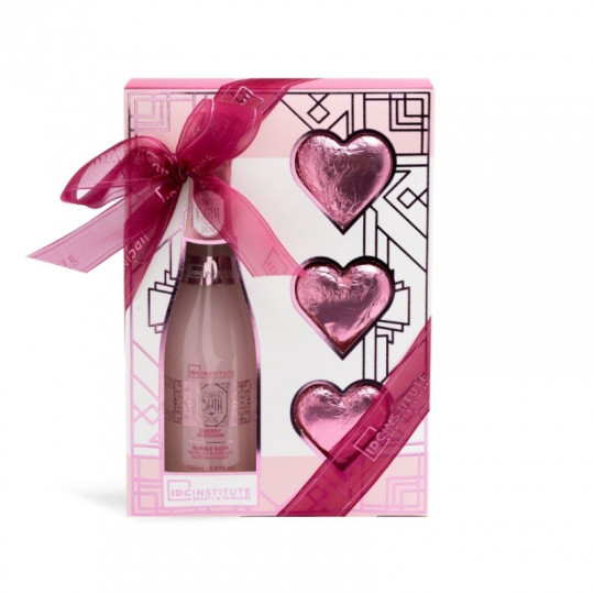 IDC INSTITUTE vonios rinkinys Cherry Blossom, 2 pozicijos: 150 ml vonios putos, 3 x 30 g vonios burbulai