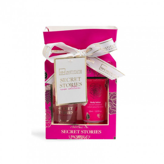 IDC INSTITUTE vonios rinkinys Secret Stories Rose, 2 pozicijos: 50 ml dušo gelis, 30 ml kūno losjonas