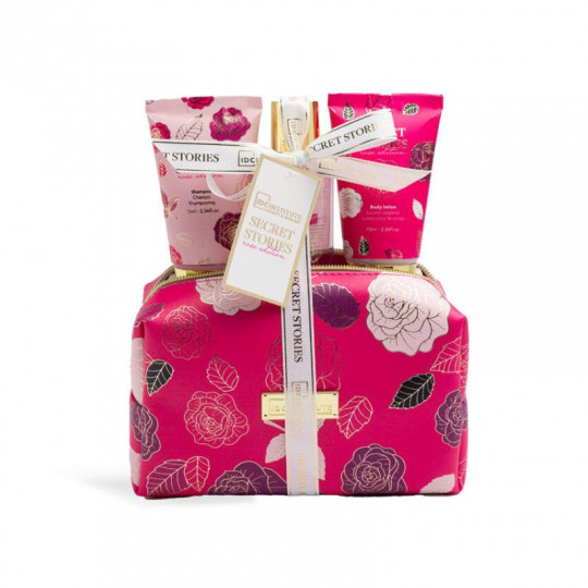 IDC INSTITUTE vonios rinkinys Secret Stories Rose, 4 pozicijos: 100 ml dušo gelis, 70 ml kūno losjonas, 70 ml šampūnas, kosmetin