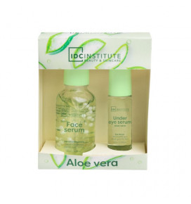 IDC INSTITUTE veido priežiūros rinkinys Aloe Vera 2 poz.: 10 ml akių serumas - rutulinis buteliukas, 30 ml veido serumas