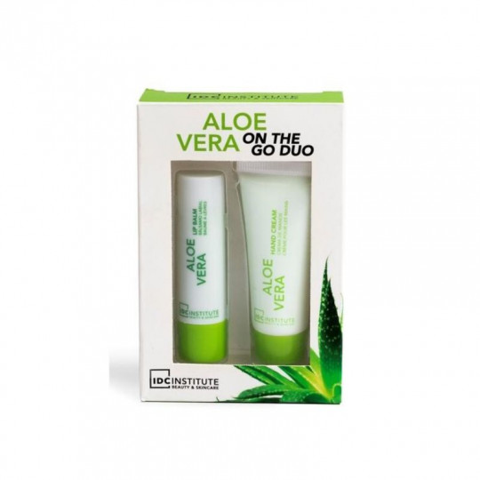 IDC INSTITUTE kosmetikos rinkinys Aloe Vera, 2 poz.: 15 ml rankų kremas, 4 g lūpų balzamas