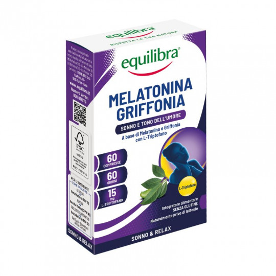 EQUILIBRA maisto papildas Melatoninas + Grifonija, 60 tablečių