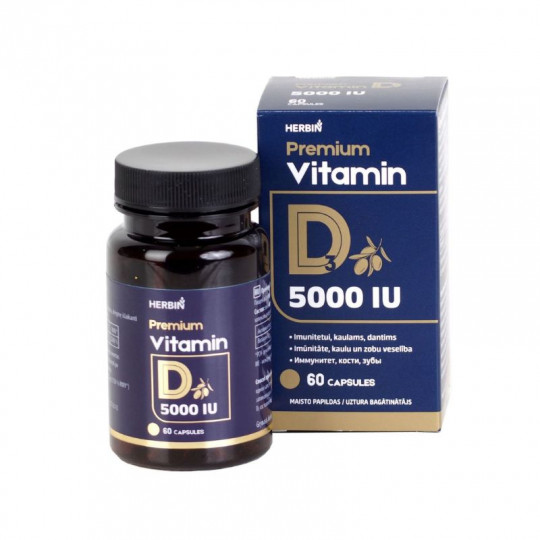 Premium Vitaminas D3 5000 TV, 60 kapsulių HERBIN