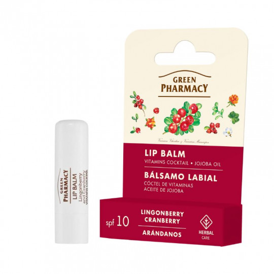 Green Pharmacy Lip Balm with Lingonberry and Cranberry, SPF 10, 3.6 g
