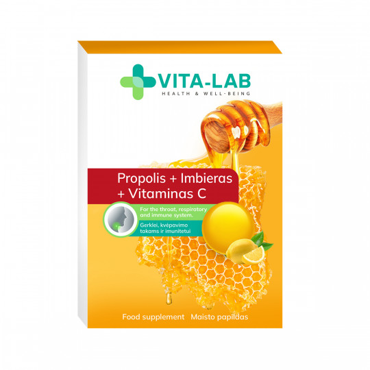 VITA-LAB throat lozenges Propolis+Ginger+ Vitamin C, N12 LT/ENG