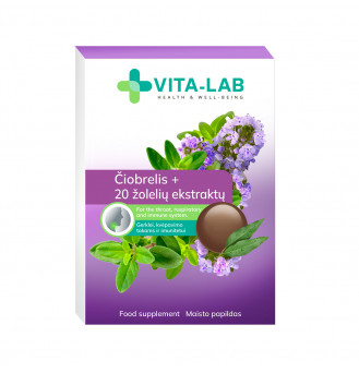 VITA-LAB kietosios pastilės gerklei Čiobrelis+ 20 žolelių ekstraktų, N12
