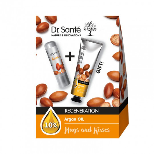 DR SANTE rinkinys su argano aliejumi Hugs and Kisses 2 poz.: rankų kremas 30 ml., lūpų balzamas 3,6 g.