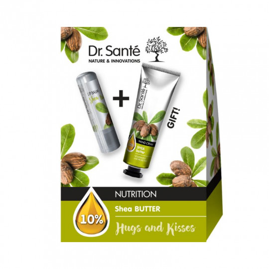 DR SANTE rinkinys su taukmedžio sviestu Hugs and Kisses 2 poz.: rankų kremas 30 ml., lūpų balzamas 3,6 g.