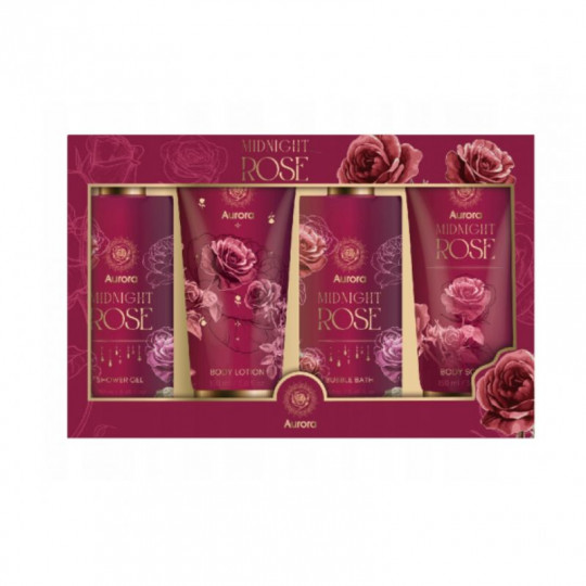 AURORA MIDNIGHT ROSE dovanų rinkinys (dušo želė 250ml, vonios putos 250 ml, kūno šveitiklis/balzamas (2x150ml)