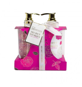 IDC INSTITUTE vonios rinkinys Secret Stories Rose, 2 pozicijos: 300 ml dušo gelis, 300 ml kūno losjonas