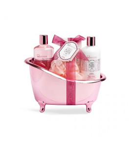 IDC INSTITUTE vonios rinkinys Cherry Blossom su dekoracija,4 pozicijos: dušo gelis 300 ml; kūno losjonas 300 ml; Vonios druska 1