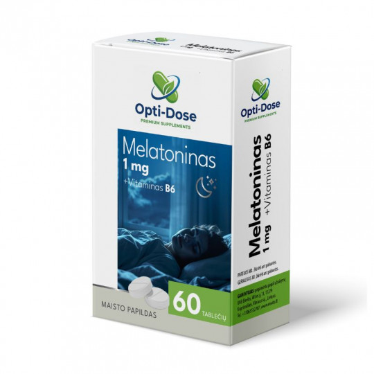 OPTI-DOSE Melatoninas 1mg + Vitaminas B6 maisto papildas 230mg N60