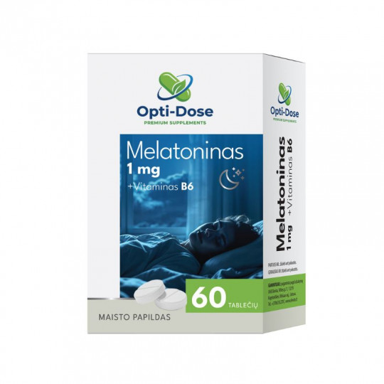 OPTI-DOSE Melatoninas 1mg + Vitaminas B6 maisto papildas 230mg N60